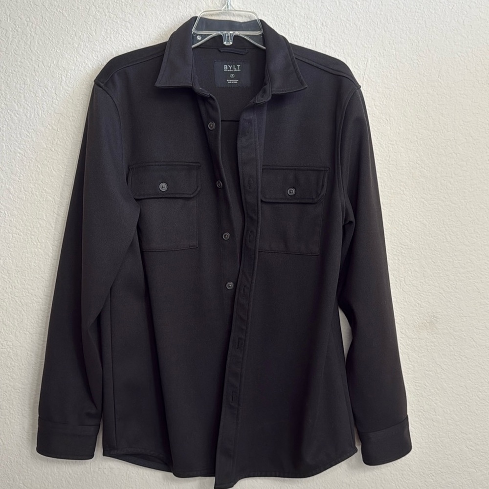 BYLT Premium Basics Heather black Thermal Weave Button Down Shirt SZ M